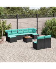 Salon de jardin 10 pcs avec coussins noir résine tressée | Mobilier & Déco