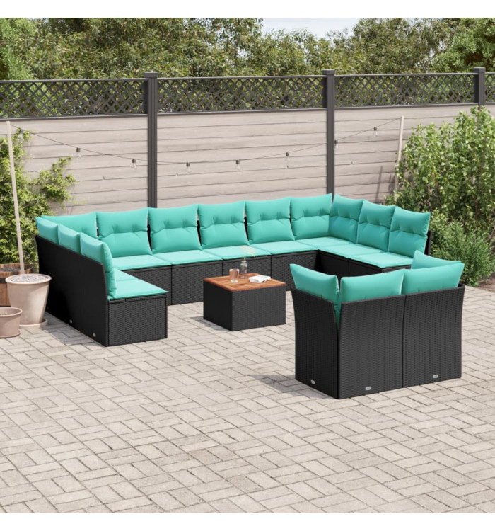 Salon de jardin avec coussins 13 pcs noir résine tressée | Mobilier & Déco