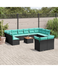 Salon de jardin avec coussins 13 pcs noir résine tressée | Mobilier & Déco