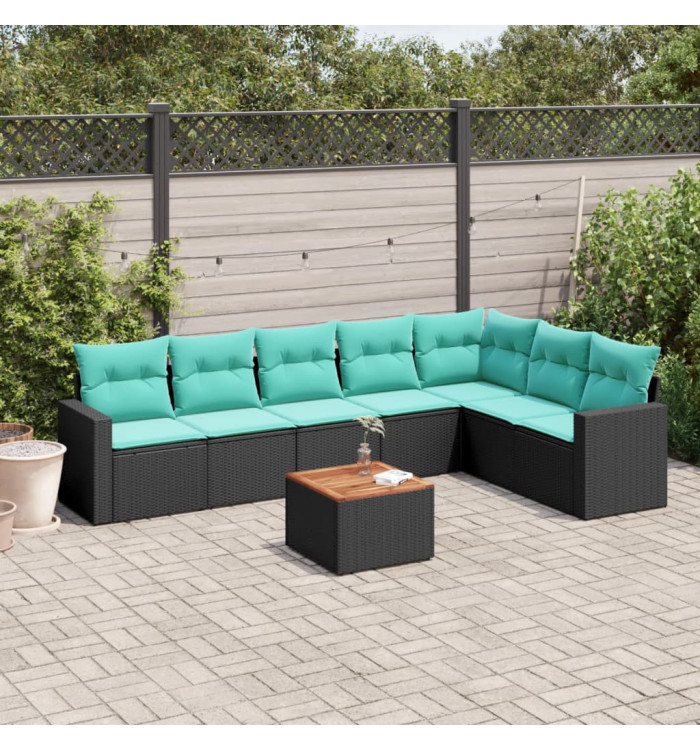 Salon de jardin 8 pcs avec coussins noir résine tressée | Mobilier & Déco