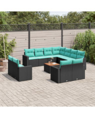 Salon de jardin avec coussins 12 pcs noir résine tressée | Mobilier & Déco