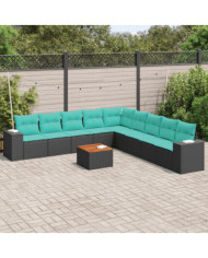 Salon de jardin 10 pcs avec coussins noir résine tressée | Mobilier & Déco