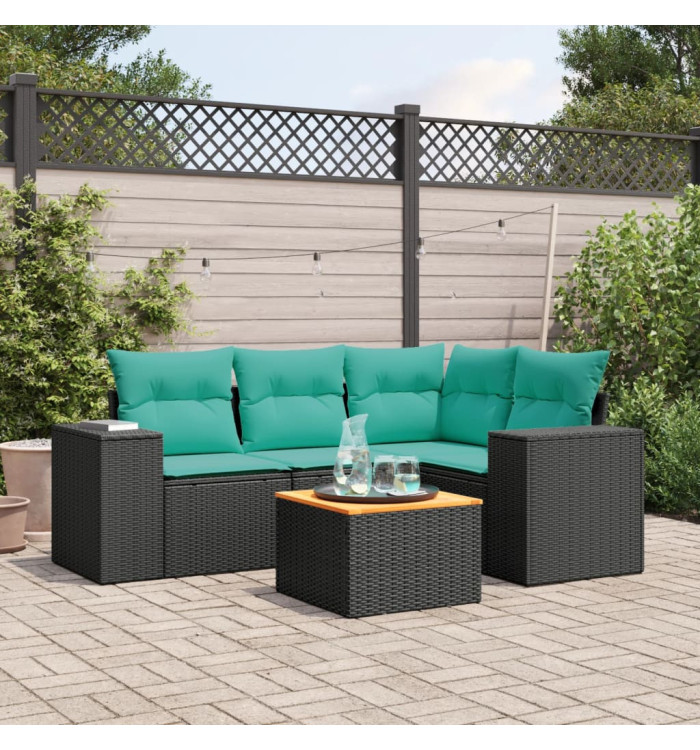 Salon de jardin 5 pcs avec coussins noir résine tressée | Mobilier & Déco