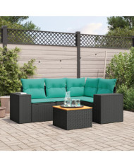 Salon de jardin 5 pcs avec coussins noir résine tressée | Mobilier & Déco