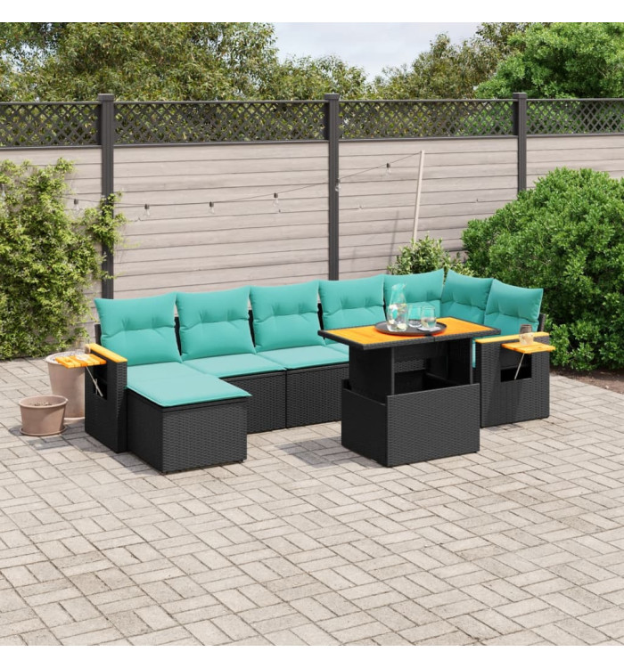 Salon de jardin 8 pcs avec coussins noir résine tressée | Mobilier & Déco