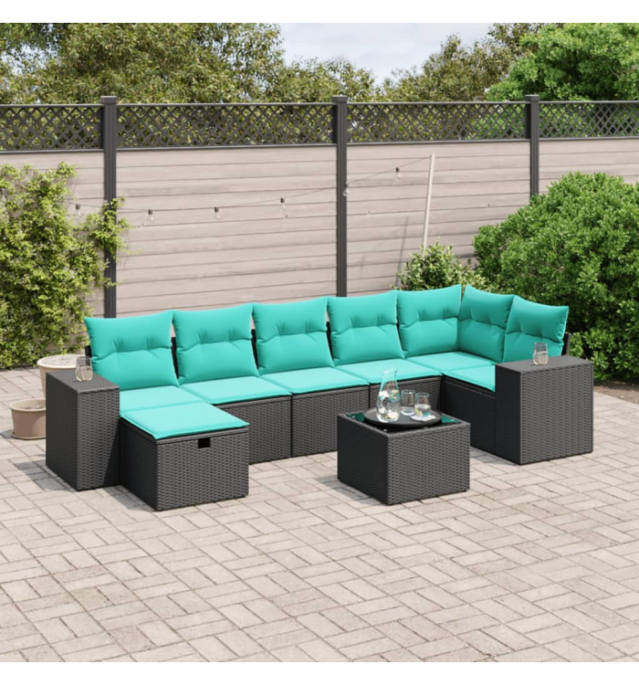Salon de jardin 8 pcs avec coussins noir résine tressée | Mobilier & Déco
