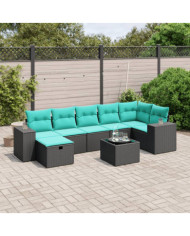 Salon de jardin 8 pcs avec coussins noir résine tressée | Mobilier & Déco