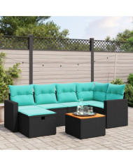 Salon de jardin 7 pcs avec coussins noir résine tressée | Mobilier & Déco