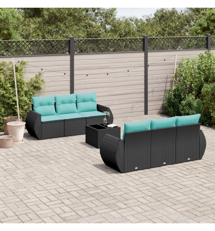 Salon de jardin 7 pcs avec coussins noir résine tressée | Mobilier & Déco