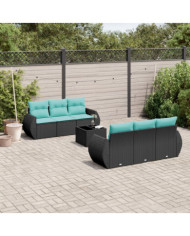 Salon de jardin 7 pcs avec coussins noir résine tressée | Mobilier & Déco