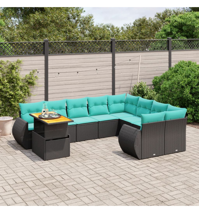 Salon de jardin 10 pcs avec coussins noir résine tressée | Mobilier & Déco
