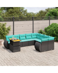 Salon de jardin 10 pcs avec coussins noir résine tressée | Mobilier & Déco