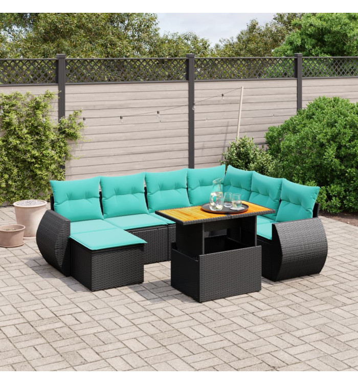 Salon de jardin 8 pcs avec coussins noir résine tressée | Mobilier & Déco
