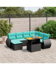 Salon de jardin 8 pcs avec coussins noir résine tressée | Mobilier & Déco