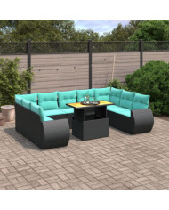 Salon de jardin 10 pcs avec coussins noir résine tressée | Mobilier & Déco