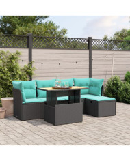 Salon de jardin 6 pcs avec coussins noir résine tressée | Mobilier & Déco