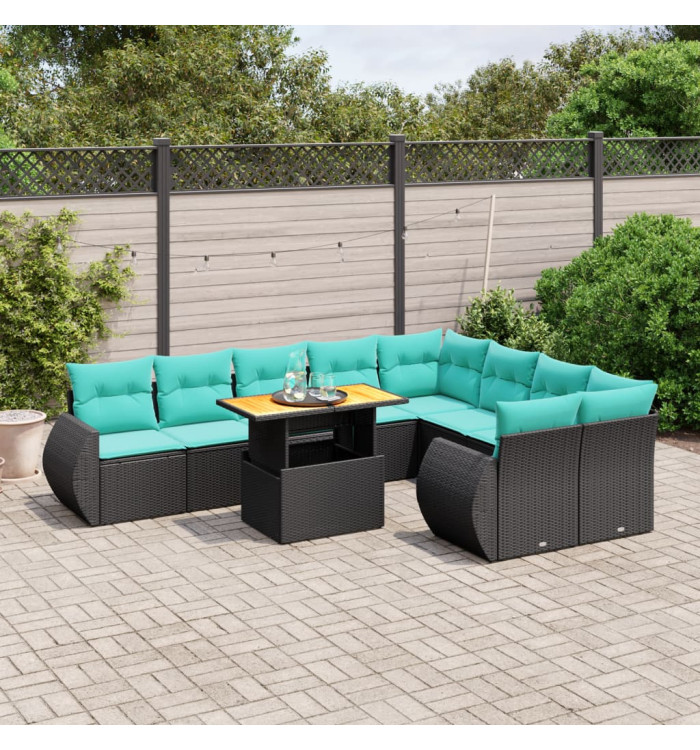 Salon de jardin 10 pcs avec coussins noir résine tressée | Mobilier & Déco