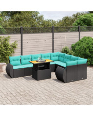 Salon de jardin 10 pcs avec coussins noir résine tressée | Mobilier & Déco