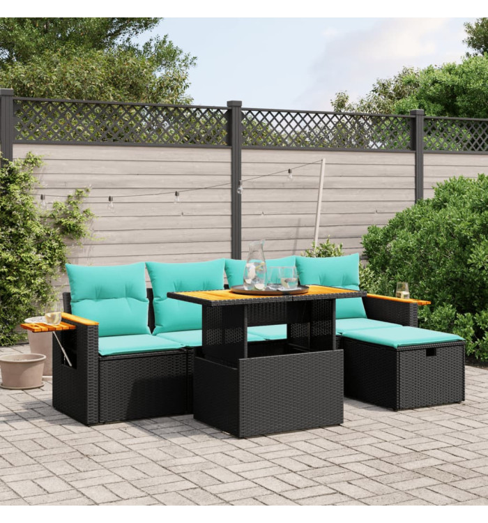 Salon de jardin 6 pcs avec coussins noir résine tressée | Mobilier & Déco