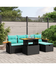Salon de jardin 6 pcs avec coussins noir résine tressée | Mobilier & Déco