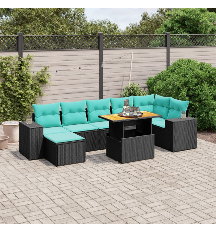 Salon de jardin 8 pcs avec coussins noir résine tressée | Mobilier & Déco
