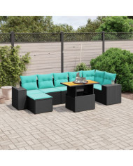 Salon de jardin 8 pcs avec coussins noir résine tressée | Mobilier & Déco
