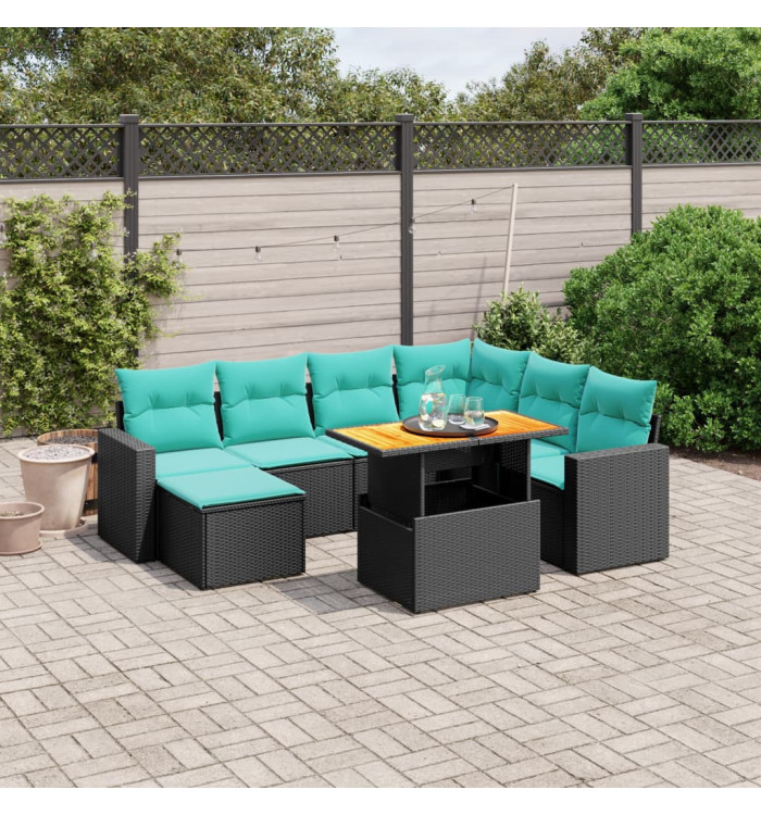 Salon de jardin 8 pcs avec coussins noir résine tressée | Mobilier & Déco