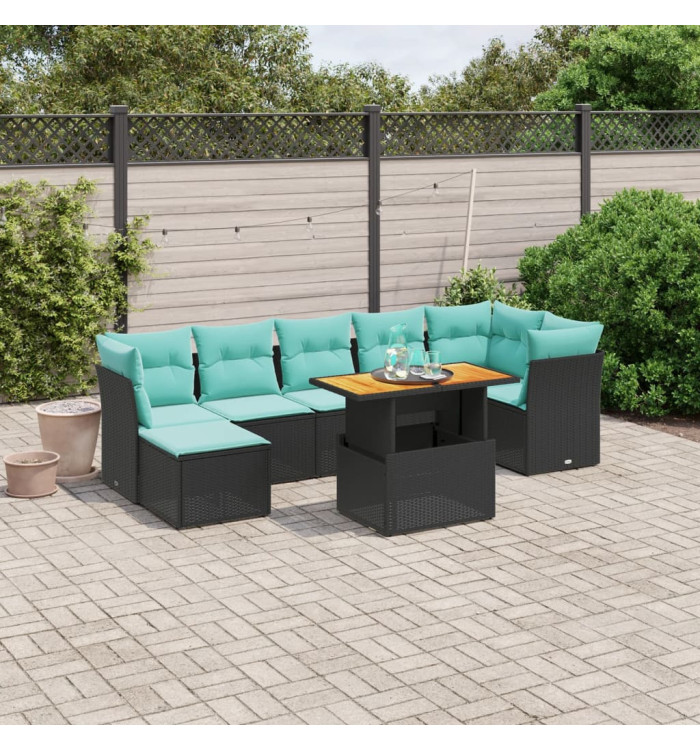 Salon de jardin 8 pcs avec coussins noir résine tressée | Mobilier & Déco