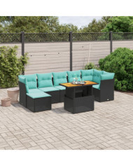Salon de jardin 8 pcs avec coussins noir résine tressée | Mobilier & Déco
