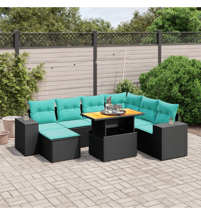 Salon de jardin 8 pcs avec coussins noir résine tressée | Mobilier & Déco