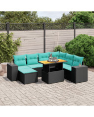 Salon de jardin 8 pcs avec coussins noir résine tressée | Mobilier & Déco