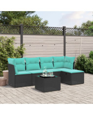 Salon de jardin 6 pcs avec coussins noir résine tressée | Mobilier & Déco