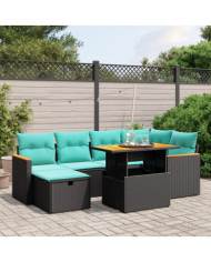 Salon de jardin 7 pcs avec coussins noir résine tressée | Mobilier & Déco