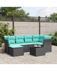Salon de jardin 7 pcs avec coussins noir résine tressée | Mobilier & Déco