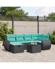 Salon de jardin 7 pcs avec coussins noir résine tressée | Mobilier & Déco