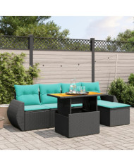 Salon de jardin 6 pcs avec coussins noir résine tressée | Mobilier & Déco