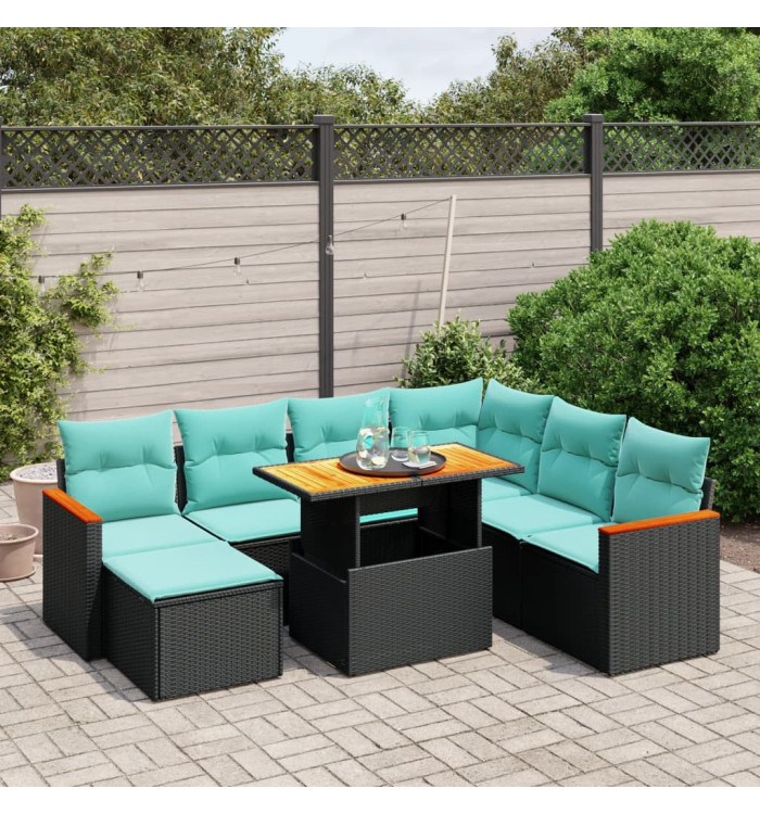 Salon de jardin 8 pcs avec coussins noir résine tressée | Mobilier & Déco