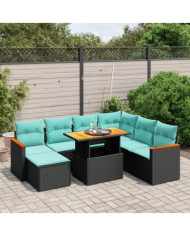 Salon de jardin 8 pcs avec coussins noir résine tressée | Mobilier & Déco