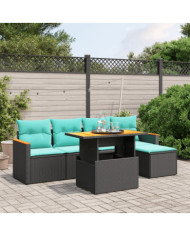 Salon de jardin 6 pcs avec coussins noir résine tressée | Mobilier & Déco