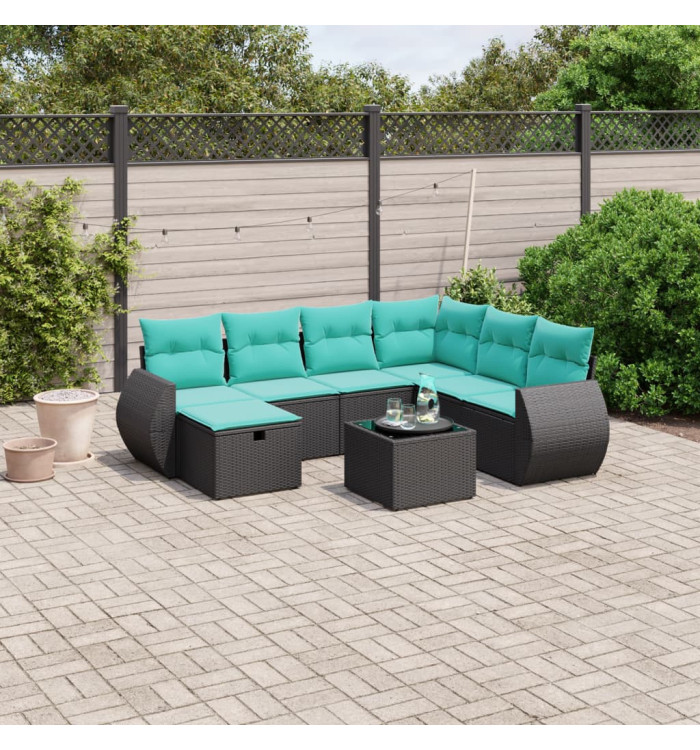 Salon de jardin 8 pcs avec coussins noir résine tressée | Mobilier & Déco