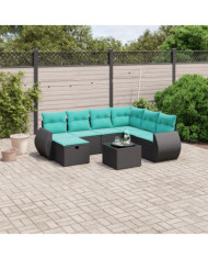 Salon de jardin 8 pcs avec coussins noir résine tressée | Mobilier & Déco