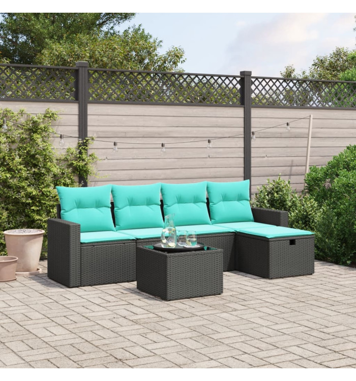 Salon de jardin 6 pcs avec coussins noir résine tressée | Mobilier & Déco