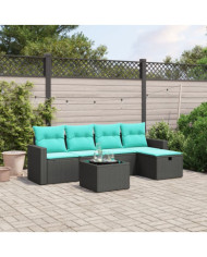 Salon de jardin 6 pcs avec coussins noir résine tressée | Mobilier & Déco