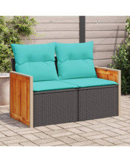 Canapé de jardin avec coussins 2 places noir résine tressée | Mobilier & Déco
