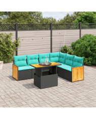 Salon de jardin 7 pcs avec coussins noir résine tressée | Mobilier & Déco