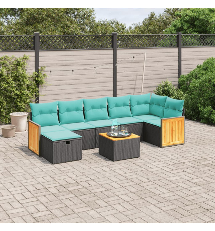Salon de jardin 8 pcs avec coussins noir résine tressée | Mobilier & Déco