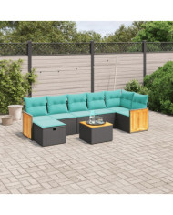 Salon de jardin 8 pcs avec coussins noir résine tressée | Mobilier & Déco