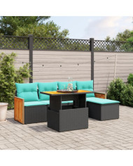 Salon de jardin 6 pcs avec coussins noir résine tressée | Mobilier & Déco