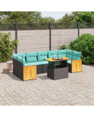 Salon de jardin 8 pcs avec coussins noir résine tressée | Mobilier & Déco