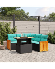 Salon de jardin 6 pcs avec coussins noir résine tressée | Mobilier & Déco
